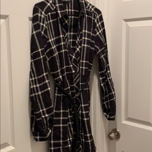 Black and white flannel dress with belt